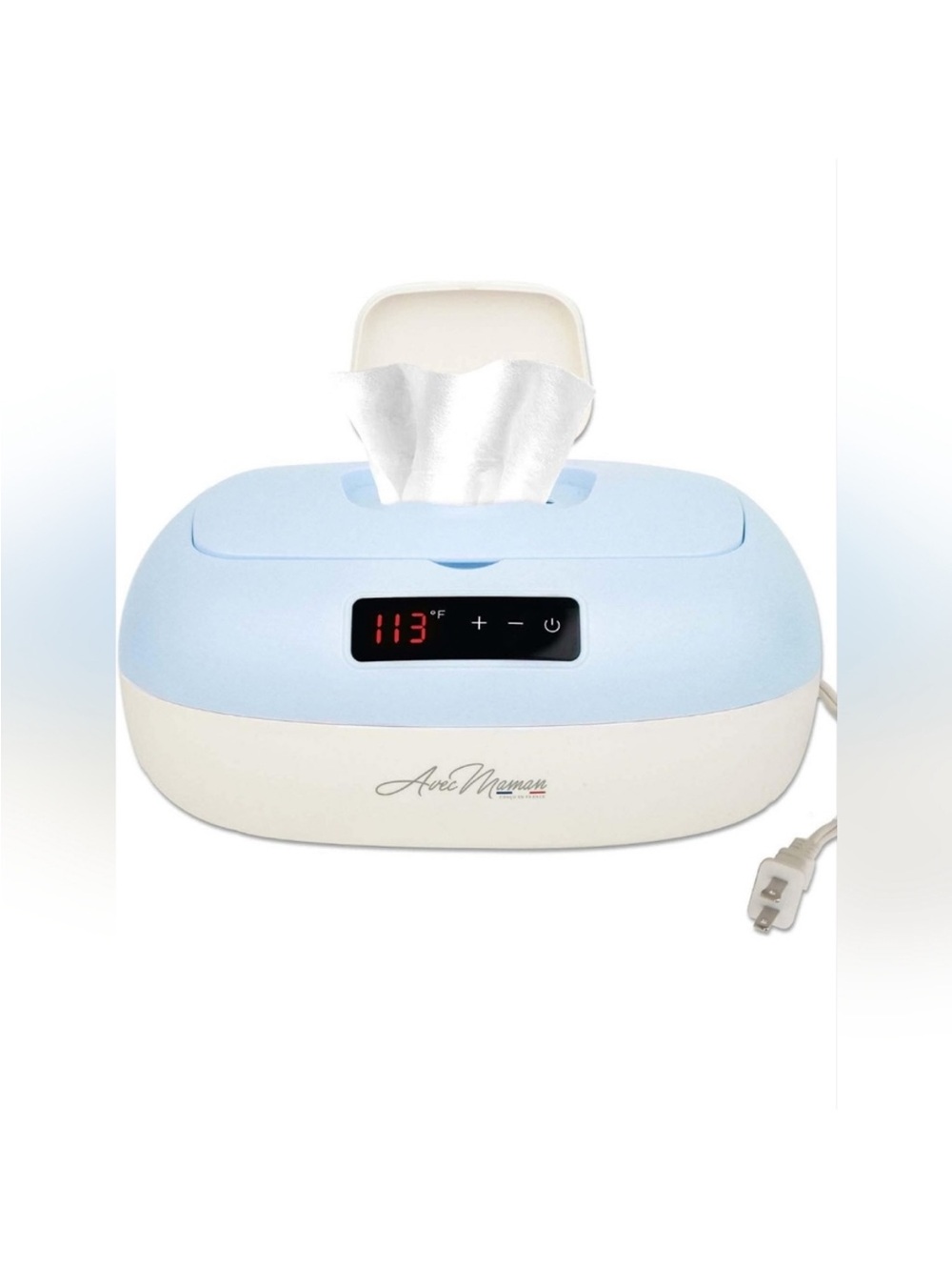 Avec Maman Blue and Cream Electric Wipe Warmer